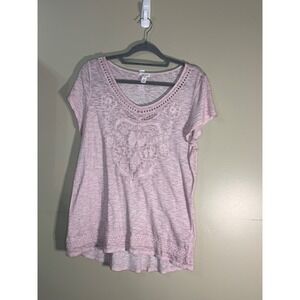 Tribal Jeans Pink Embroidered Slub Knit Cotton Top 65100-1191 L